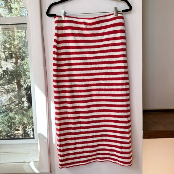 NWT Free People Bailey 3 Piece Sweater Set Skirt Top Terry Red White Stripe - Picture 10 of 14